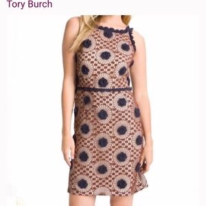 Tory Burch 595$! Size 2 Sally Crochet Lace Lattice Floral Sleeveless Dress